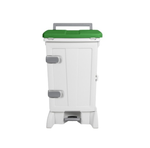 Witte afvalbak 90 l - Met pedaal en groene deksel - Open-Up